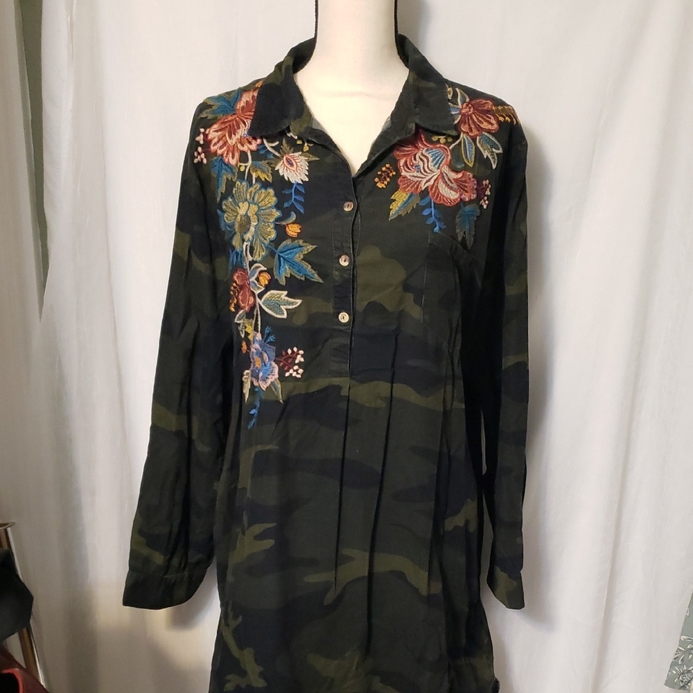 Johnny Was XXL camo pattern corduroy Dress